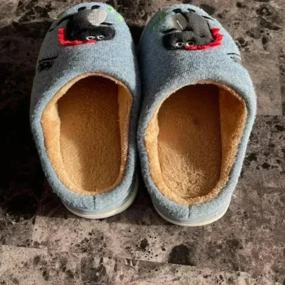 INMINPIN Boys House Slippers Size Kids 14-14.5 Blue slip-on  Dinosaur-themed